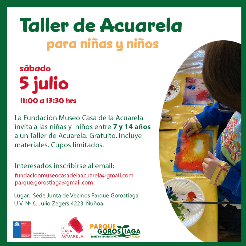 TALLER DE ACUARELA PARA NIÑAS Y NIÑOS EN UVNº6 ÑUÑOA